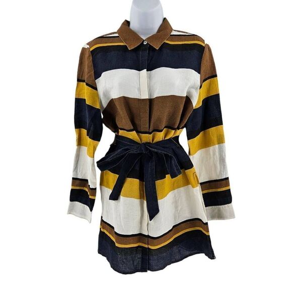 Chico's Striped Linen Long Sleeve Tunic Top | Size 2 - Picture 1 of 7